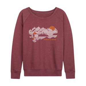 Women's - Peanuts - Take A Hike Lightweight French Terry Wide Neck Long Sleeve Graphic Shirt - 1 of 4