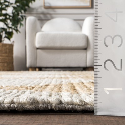 Natural and Ivory Diamond Striped Jute Blend 8x10 Area Rug