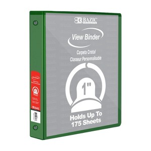 Bazic Products 3-Ring View Binder with 2 Pockets, 1", Green (pack of 6) - 1 of 1