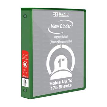 Bazic Products 3-Ring View Binder with 2 Pockets, 1", Green