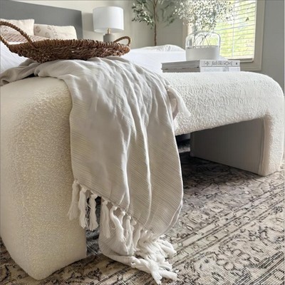 Lily 47" Cream Upholstered Large Bouclé Waterfall Bench Look,Modern Storage Bench for Bedroom-Maison Boucle
