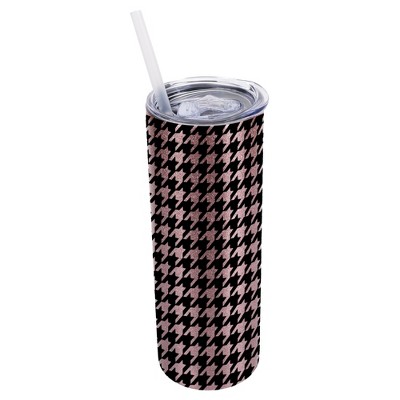 Elanze Designs Bubblegum Pink 20 Ounce Double Wall Stainless Steel Glitter Travel Tumbler With Sliding Lid And Straw, Houndstooth