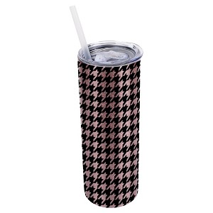 Elanze Designs Bubblegum Pink 20 Ounce Double Wall Stainless Steel Glitter Travel Tumbler With Sliding Lid And Straw, Houndstooth - 1 of 4