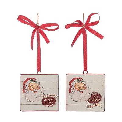 Transpac Vintage Metal Santa Ornament Set of 2 Multicolor Christmas Tree Decorations for Holiday Cheer and Gift Giving