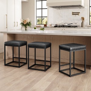 Captiva Designs 24 inch Counter Height Bar Stool with Faux Leather Cushion and Sturdy Metal Frame - 1 of 4