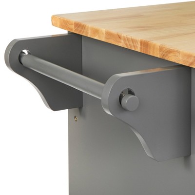 Charcoal Gray Wood Kitchen Cart with Natural Rubberwood Top