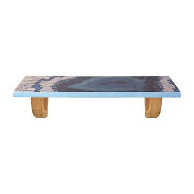 HomeRoots 36" Blue And Natural Wood Agate Pattern Wall Mount Accent Shelf