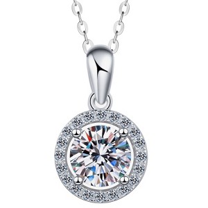 Moissanite Necklace for Women, Round Moissanite Halo Pendant with 925 Sterling Silver Necklace for Wife, Women Jewelry Gifts - 1 of 4
