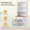 Munora Farmhouse Storage Cabinet - 5-Tier with 3 Open Shelves, Drawer & Adjustable Shelf - Solid Wood Gourd Legs for Living Room (White + Natural) - 3 of 4