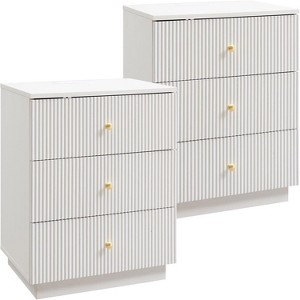 SinCiDo Fluted Nightstand with Charging Station, 21.65" Wide Modern Wood Bedside Table w/3 Storage Drawers for Bedroom, Living Room - 1 of 4