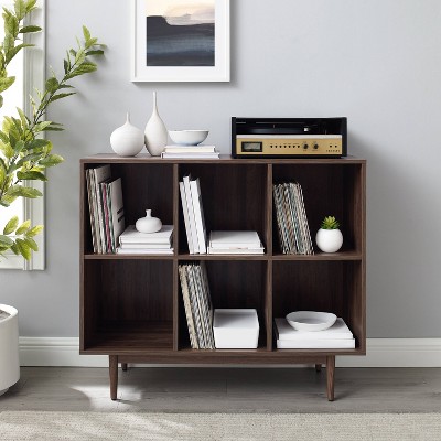 Adjustable Walnut 48" 6-Cube Bookcase with Tapered Legs