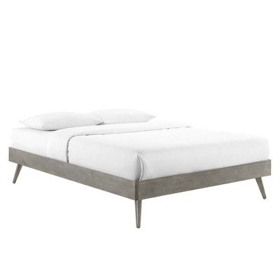 Margo Mid-Century Gray Queen Platform Bed with Wood Slats