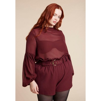 ELOQUII Sheer Balloon Sleeve Blouse