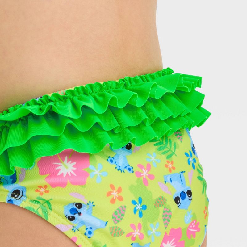 Toddler Girls' Disney Stitch Ruffle Bikini Set - Green, 3 of 4