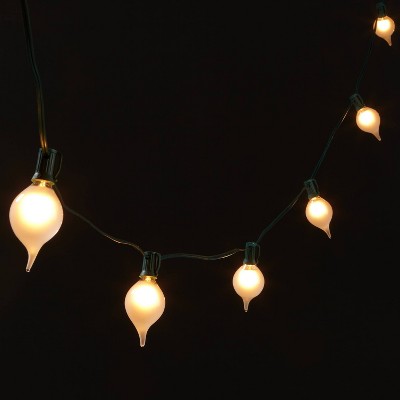 10ct Incandescent Frosted Glass Tear Drop String Lights White with Green Wire - Wondershop™