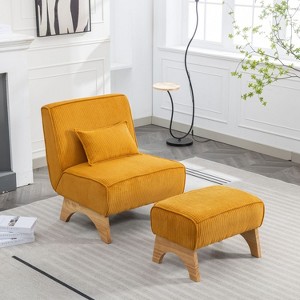 Corduroy Accent Chair with Ottoman, Single Sofa with Walnut Wooden Leg for Living Room, BedRoom, Office - Maison Boucle - 1 of 4