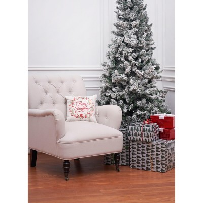 Red Cotton Canvas Christmas Wreath Throw Pillow 13.5"