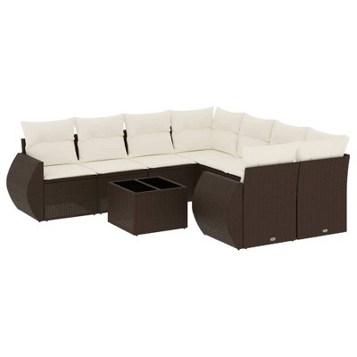 vidaXL 9 Piece Patio Sofa Set with Cushions - Brown and Cream