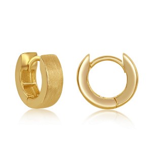 Bella Silver Sterling Silver, 4x13mm Brushed Design, Huggie Hoop Earrings - Gold Plated - Gold - 1 of 2