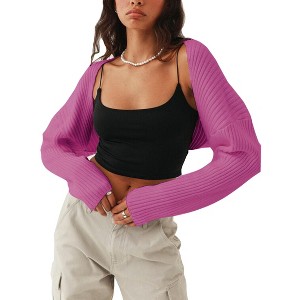 MISSKY Shurgs for Women Bolero Long Batwing Sleeve Sweaters Open Front Casual Knitted Sweaters - 1 of 4