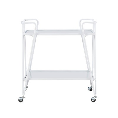 Linon Lawsonia Sleek 2-Tier White Iron Bar Cart with Mirrored Shelves
