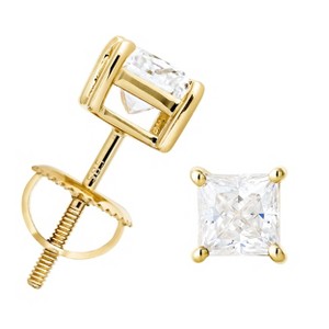 Jewelry Avalanche 14K Gold Princess Cut Moissanite Solitaire Stud Earrings - 1 of 4