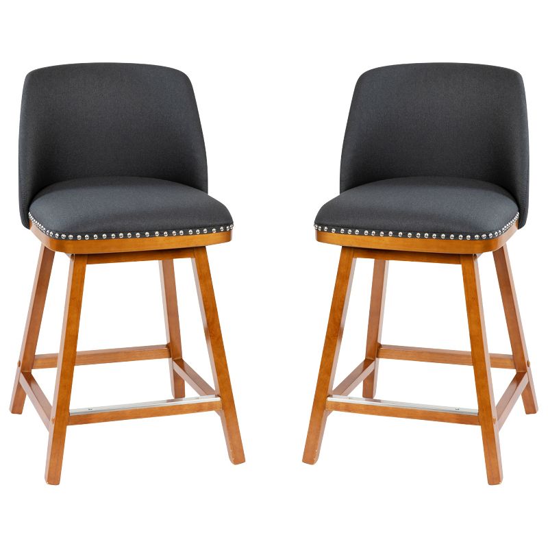 Emma and Oliver Upholstered Mid-Back Stools with Nailhead Accent Trim & Wood Frames, 1 of 12