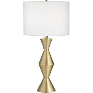 360 Lighting Elka Modern Mid Century Table Lamp 28" Tall Brass Geometric Metal White Drum Shade for Bedroom Living Room Bedside Nightstand Office Home - 1 of 4