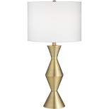 360 Lighting Modern Glam Luxury Table Lamp 28" Tall Brass Geometric Metal White Drum Shade for Bedroom Living Room House Bedside Nightstand Office