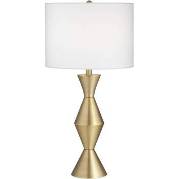 360 Lighting Elka Modern Mid Century Table Lamp 28" Tall Brass Geometric Metal White Drum Shade for Bedroom Living Room Bedside Nightstand Office Home