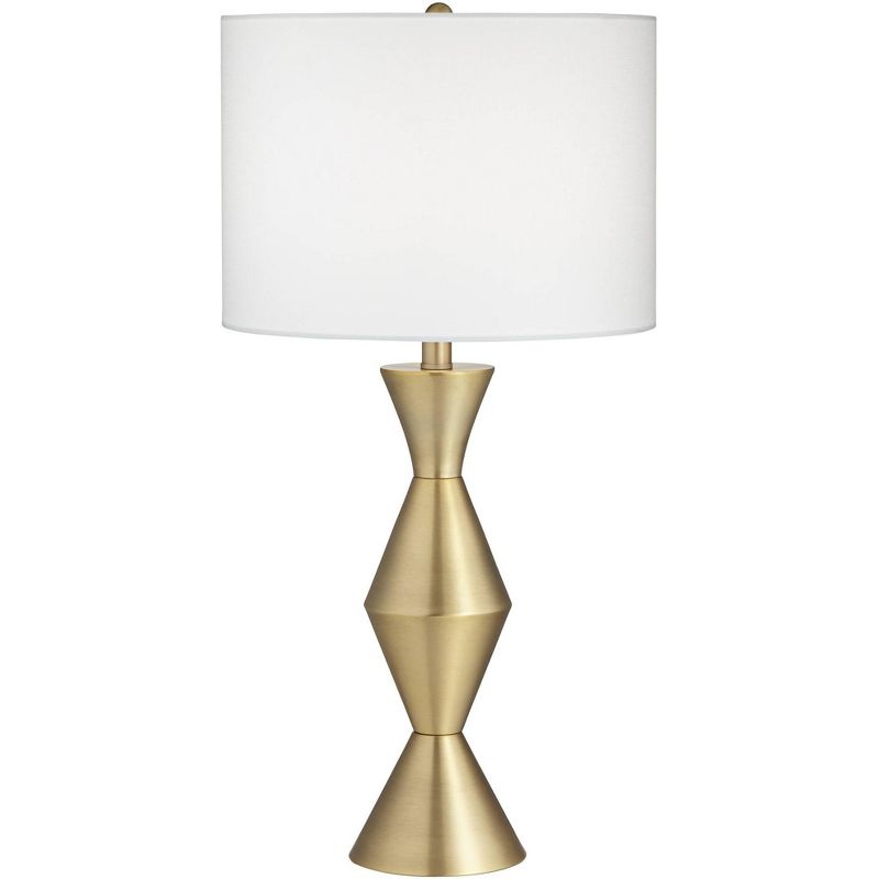 360 Lighting Elka Modern Mid Century Table Lamp 28" Tall Brass Geometric Metal White Drum Shade for Bedroom Living Room Bedside Nightstand Office Home, 1 of 12