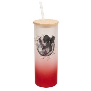 Elanze Designs 25 Ounce Frosted Glass Gradient Travel Tumbler With Straw and Wooden Lid, Baseball With Black Bow Red - 1 of 1