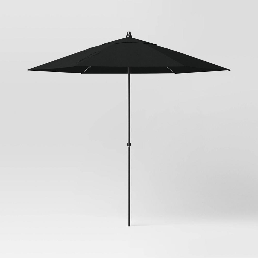 Photos - Parasol 7.5' Round Outdoor Patio Market Umbrella Black - Room Essentials™: Steel F