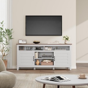 63''TV Stand with Adjustable Shelves, Farmhouse TV Stand with Cabinet Doors - 1 of 4