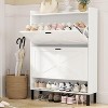 TIRAMISUBEST Rustic Shoe Cabinet with Dual-Layer Drawers & Metal Legs - 2 of 4