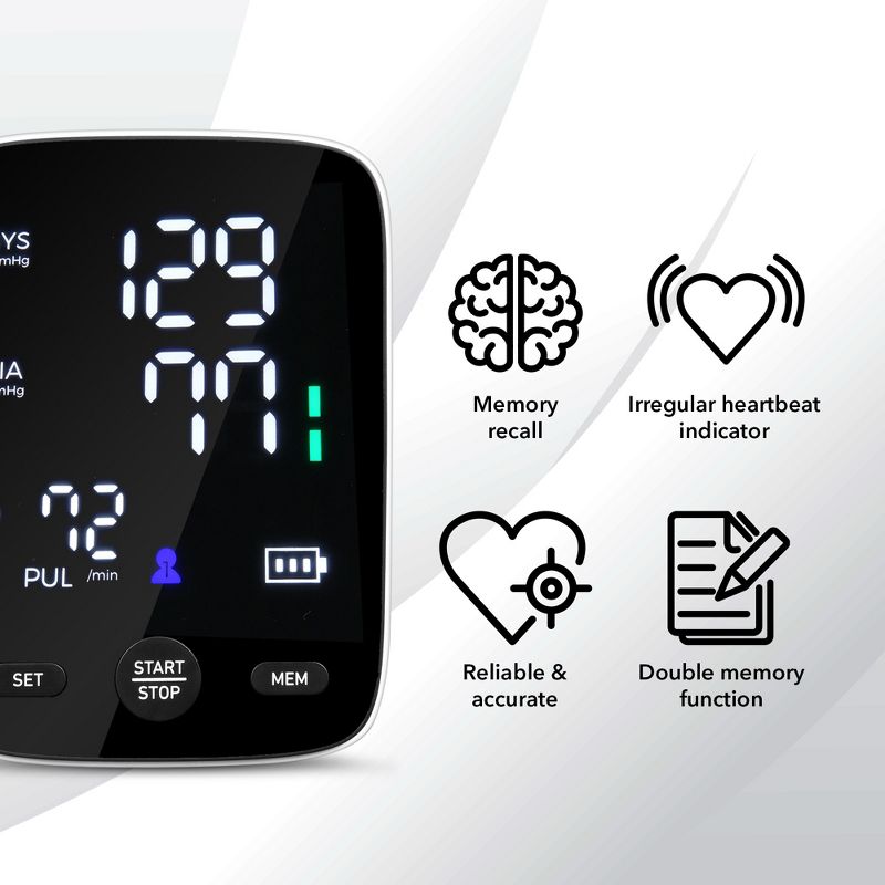 HOM Digital Blood Pressure Monitor - Upper Arm Blood Pressure Machine with Large LED Screen, Double Memory Function, 2 of 8