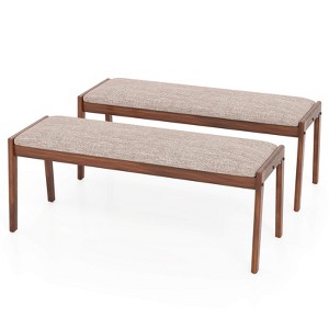 Costway 2 PCS 45" Farmhouse Backless Bench with Rubber Wood Legs & Fabric Padded Seat - 1 of 4
