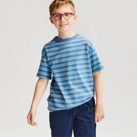 Детские футболки Cat & Jack Boys' Short Sleeve 100% Cotton Striped Relaxed Fit T-Shirt - Cat & Jack™ Steel Blue M