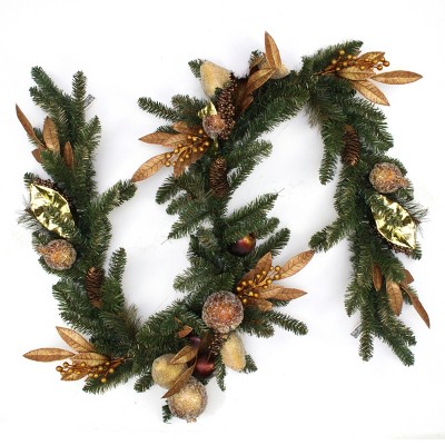 Allstate Floral 6'  Unlit Predecorated Bronze and Green Iced Pomegranate and Pear Christmas Garland