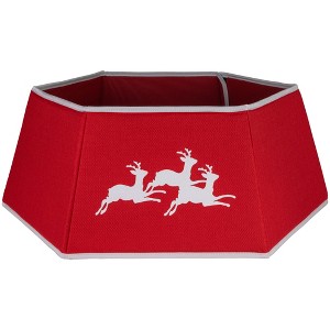 Northlight 26" Red Burlap with Reindeer Hexagonal Christmas Tree Collar - 1 of 4