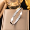Silver Stainless Steel Heart - Accented Modern Unisex Closed Bangle - 3 of 4