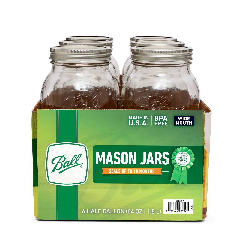 Ball 64oz 6pk Glass Wide Mouth Mason Jar with Lid and Band, 3 of 8