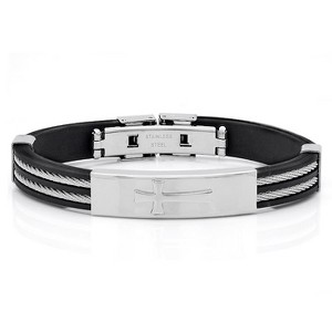 Steeltime Men's rubber bracelet with cable wire and cross design - 1 of 4