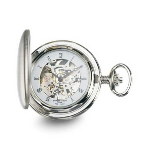 Black Bow Jewelry Charles Hubert Chrome Finish White Skeleton Dial Pocket Watch - 1 of 4