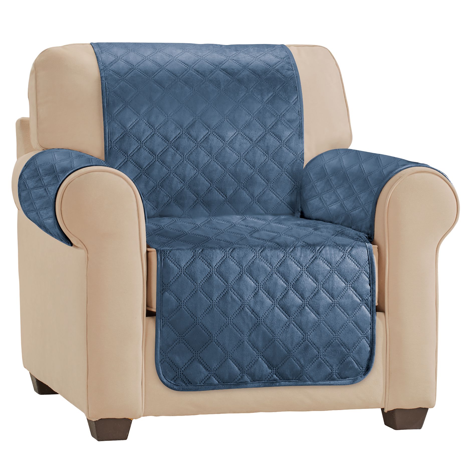 Collections Etc Soft Velvet Waterproof Quilted Furniture Cover Chair Blue
