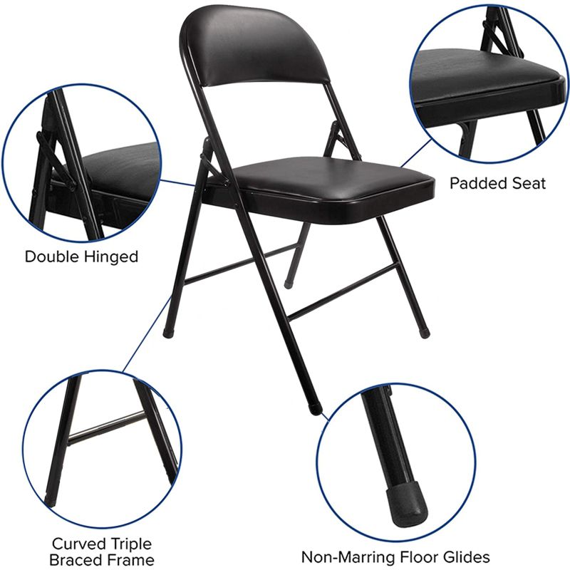 SKONYON 4 Pack Folding Chairs Portable Padded Home Office Kitchen Dining Chairs Black, 3 of 8