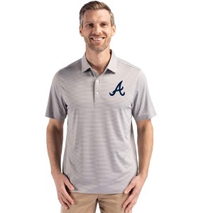 Atlanta Braves Cutter & Buck Forge Epic Confidence Fine Line Stripe Stretch Recycled Mens Polo - 1 of 1