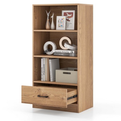 Open-Back Bookshelf with Drawer for Study-Natural | Costway