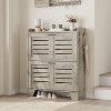 Shoe Cabinet Storage for Entryway, Narrow Shoe Cabinet with 2 Flip Drawers, Freestanding Hidden Slim Shoe Organizer Cabinet with Hooks Garage,Gray - 3 of 4