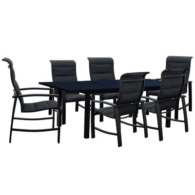 Courtyard Casual Santorini 7 pc Extension Dining set  Includes:  One 71"/95" Double Butterfly Extension Table and Six Padded Sling Chairs